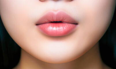 Fototapeta premium fashionable lips and mouth of a young female model. AI GENERATIVE