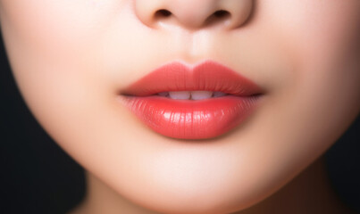 Naklejka premium fashionable lips and mouth of a young female model. AI GENERATIVE