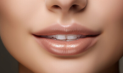Fototapeta premium fashionable lips and mouth of a young female model. AI GENERATIVE
