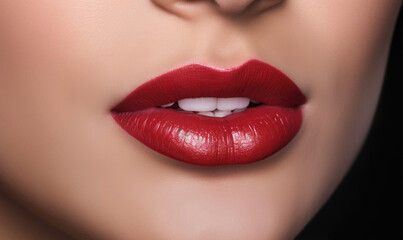 Fototapeta premium fashionable lips and mouth of a young female model. AI GENERATIVE