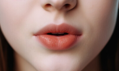 Fototapeta premium fashionable lips and mouth of a young female model. AI GENERATIVE