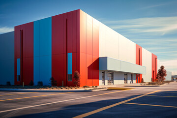 Modern sleek warehouse office building facility exterior architecture. Generative AI