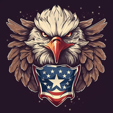 USA Flag with American Eagle Emblem Generative AI