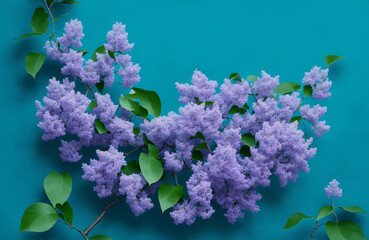 Lilacs on turquoise background, generative ai - obrazy, fototapety, plakaty