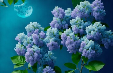 Lilacs on turquoise background, generative ai - obrazy, fototapety, plakaty