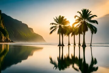 sunset on the beach with palm trees