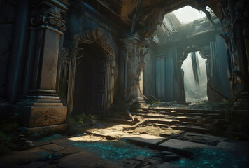 Fototapeta premium Fantasy scene ancient ruins, concept art. generative AI