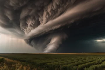 Fotobehang Huge tornado sweeps across country, Generative AI © PixelGallery