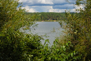 Landscape, view of the lake and the shore. Background for design