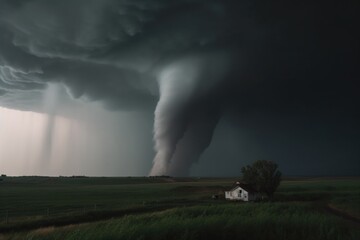 Fototapeta na wymiar Huge tornado sweeps across country, Generative AI