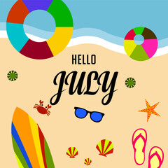 hello july vector background. welcome july. suitable for card or poster