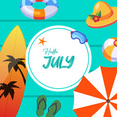 Fototapeta na wymiar hello july vector background. welcome july. suitable for card or poster