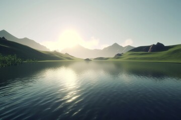 Fototapeta na wymiar A minimalist landscape with a scenic lake or pond, Generative AI