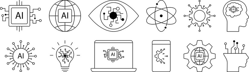Artificial intelligence line icons set. PNG