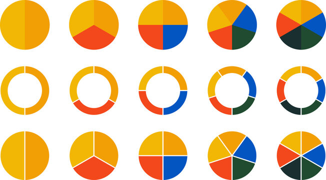 Set Of Circle Pie Chart Icons. Colorful Diagram With 10 Sections. PNG