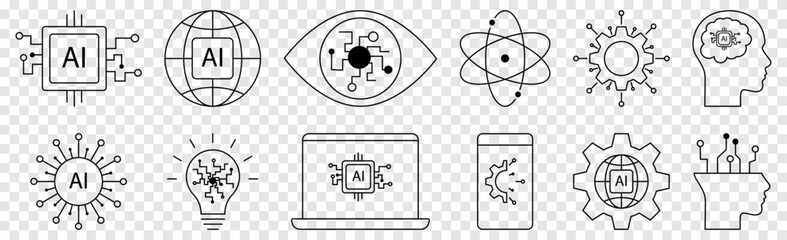 Artificial intelligence line icons. Vector illustration isolated on transparent background