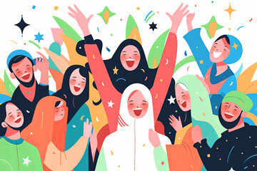 A group of people celebrating a holy festival. Eid Al Adha celebration. Ramadan. Generative ai