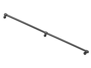 Gray handrail for descending stairs which mounting on wall diagonally isolated on transparent background, side view.