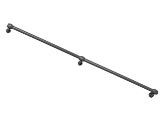 Gray handrail for descending stairs which mounting on wall diagonally isolated on transparent background, side view.