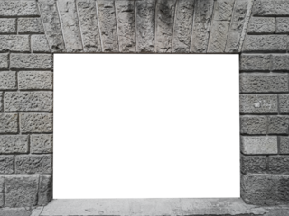 A doorway arch frame with a free space in a stone blocks wall.