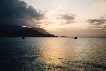 Sunset view over Hanalei Bay on the island of Kauai, Hawaii