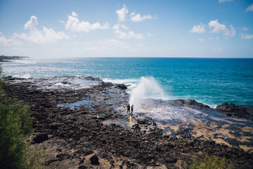 Looking out over Spouting Horn on Poipu Beach on the island of Kauai, Hawaii on a bright, sunny day