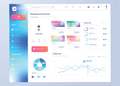 Infographic dashboard. UI design with graphs, charts and diagrams. Web interface template for business presentation.	