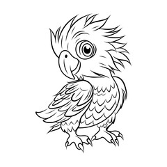 CHICKEN COLORING PAGE. Chick cute funny character linear illustration for children coloring.