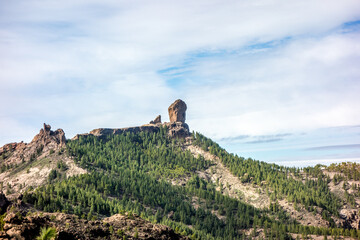 View of Roque Nublo from the way to Pico de las Nieves on the island of Gran Canaria, Canary Islands, Spain - 613949251