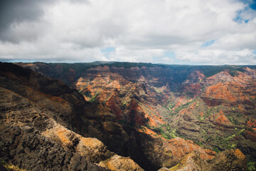 Panoramic View looking out over Waimea Canyon State Park on the island of Kauai, Hawaii