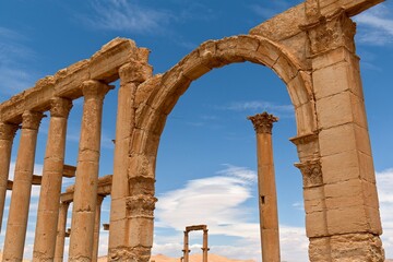 View of the ruins of the ancient Palmyra city built in the 1st to 2nd century. UNESCO World Heritage. Syria.