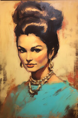 Elegant 1960's Woman Chalk Portrait - Generative AI