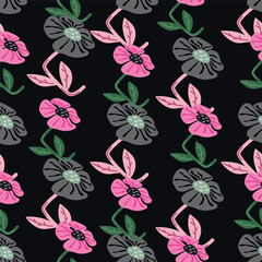 Contemporary cute stylized flowers seamless pattern. Decorative naive style botanical wallpaper.