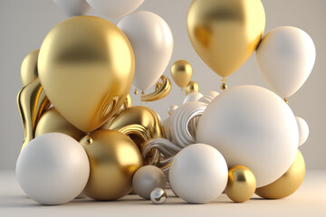 Fototapeta na wymiar White and gold balloons, festive background. AI generative.