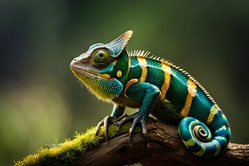 Fototapeta premium Chameleon perched on a branch. Generative AI