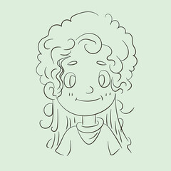 Diverse face of young girl, her emotions. Portrait with a positive facial expression. Hand drawn doodle sketch. Vector illustration for any design
