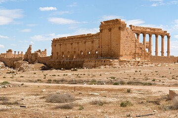 View of the ruins of the ancient city of Palmyra built in the 1st to 2nd century. Temple of Bel, destroyed by the Islamic State in August 2015. UNESCO World Heritage Site.