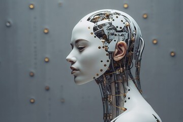 Portrait of cyborg woman, Side view Generative AI