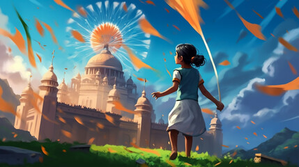 Obraz na płótnie Canvas Happy Independence day India, indian girl celebrate, Generative AI