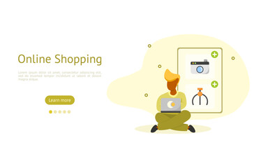 Online shopping illustration set. Character buying online gadgets in application on computer. online shopping concept. people vector illustration.