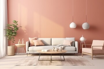 Fototapeta na wymiar Modern living room interior with stylish comfortable sofa,Generative AI