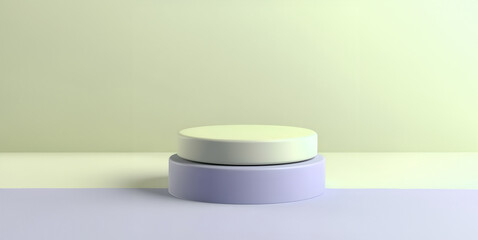 Abstract minimal concept. Pastel lime violet background with podium stage landscape. Mock up template for product presentation. 3D rendering. copy text space	
