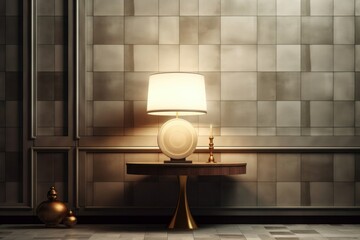 A 3D rendering and illustration showcasing an exquisite interior in the art deco style. The scene features a stylish table and an elegant lamp, all meticulously designed ...Generative AI