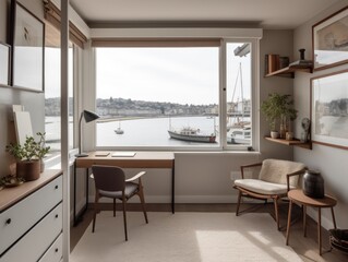 Fototapeta premium Stylish room interior with modern comfortable workplace. Generative AI