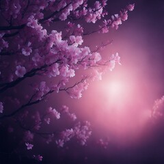Naklejka na ściany i meble Spring border or background art with pink blossom. Beautiful nature scene with blooming tree and sun flare