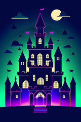 Fototapeta na wymiar Haunted castle in the night, paper cutout illustration. Generative AI