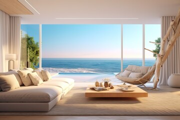 Obraz na płótnie Canvas Interior of modern living room panorama 3d rendering,Generative AI