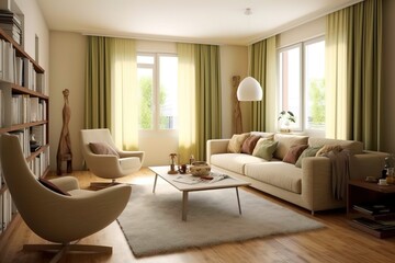 Naklejka na ściany i meble Interior of modern living room panorama 3d rendering,Generative AI