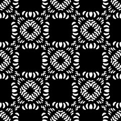  Background with abstract shapes. Black and white texture. Seamless monochrome repeating pattern  for decor, fabric, cloth. 