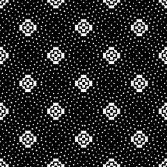 Fototapeta na wymiar Background with abstract shapes. Black and white texture. Seamless monochrome repeating pattern for decor, fabric, cloth. 